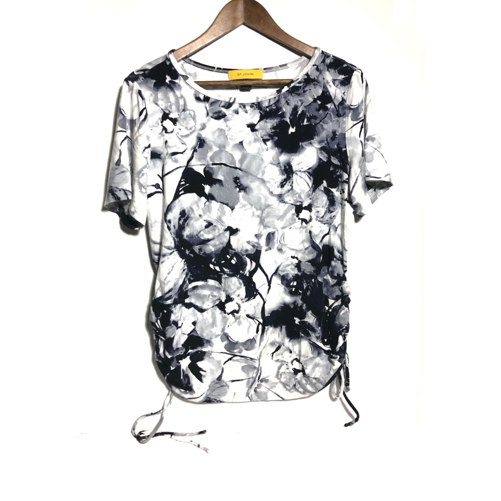 St. John Floral Watercolor Abstract Ruched Tee